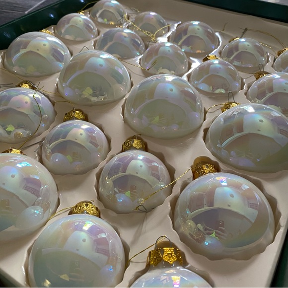 24 Iridescent White Glass Christmas Ball Holiday Ornaments - Picture 2 of 3